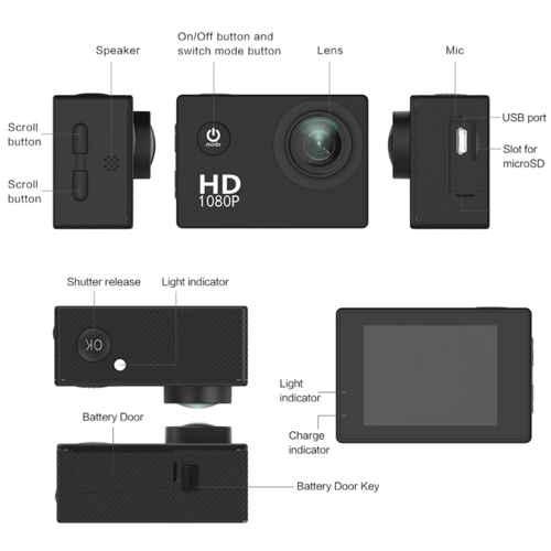 Cámara de acción deportiva 4K impermeable de 20 MP, grabadora y videocámara HD 1080P